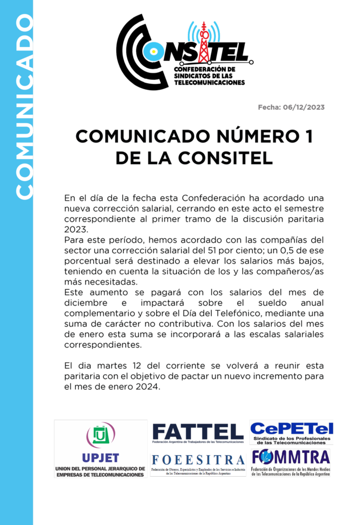 Comunicado De La Consitel Aumento Salarial Para Diciembre Si Tra Tel